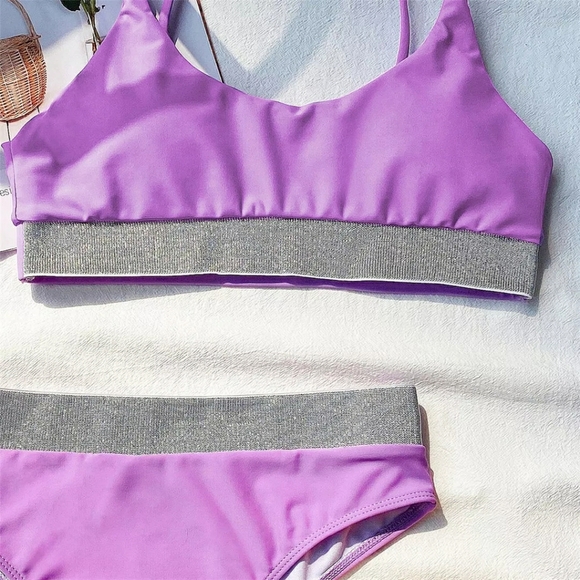 New Purple Shimmering Bralette Top Bikini Set - Picture 7 of 7